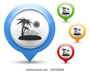 Map marker with icon of a beach, vector eps10 illustration