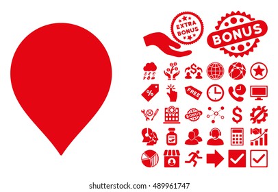 Map Marker icon with bonus clip art. Vector illustration style is flat iconic symbols, red color, white background.