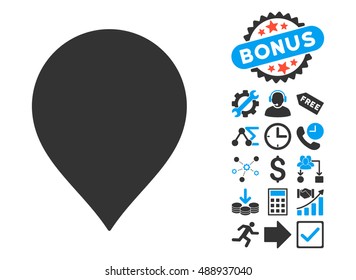 Map Marker icon with bonus elements. Vector illustration style is flat iconic bicolor symbols, blue and gray colors, white background.