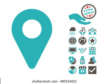 Map Marker icon with bonus icon set. Vector illustration style is flat iconic bicolor symbols, grey and cyan colors, white background.
