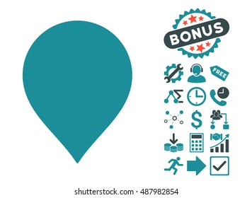 Map Marker icon with bonus symbols. Vector illustration style is flat iconic bicolor symbols, soft blue colors, white background.