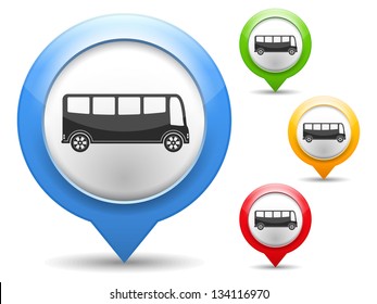 Map marker with icon of a bus, vector eps10 illustration