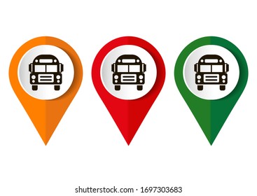 Map marker with icon of a bus, vector illustration	