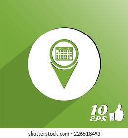 Map marker with icon of a calendar. Made in vector
