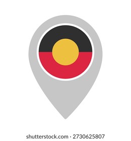 Ícone marcador do mapa com a bandeira aborígene australiana. Ideal para projetos de design inclusivos, culturais, educacionais, históricos e geográficos