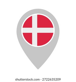 Ícone marcador do mapa com a bandeira dinamarquesa. Adequado para viagens, navegação, geografia, turismo, logística e projetos modernos de design baseados em localização