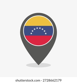 Kartenmarkierungssymbol mit venezolanischer Flagge. Ideal für Reisen, Navigation, Geografie, Tourismus, Logistik und standortbezogene Designs mit einem sauberen, modernen Stil