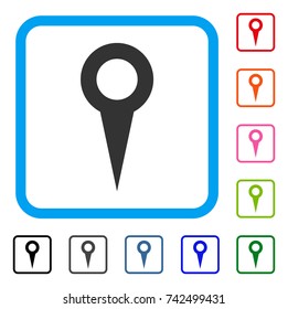 Map Marker icon. Flat gray pictogram symbol inside a light blue rounded squared frame. Black, gray, green, blue, red, orange color additional versions of Map Marker vector.