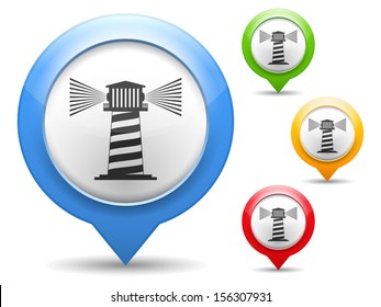 Map marker with icon of a lighthouse, vector eps10 illustration