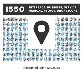 Map Marker icon and other web interface, business, tools, people, medical service and awards vector symbols. Style is bicolor flat symbols, blue and gray colors, rounded angles, white background.