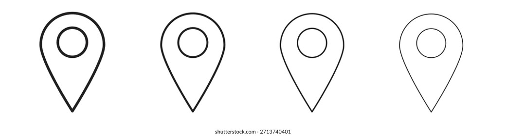 Símbolo de contorno de icono de marcador de mapa. Colección de trazo editable.