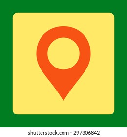 Map Marker icon from Primitive Buttons OverColor Set. This rounded square flat button is drawn with orange and yellow colors on a green background.