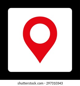 Map Marker icon from Primitive Buttons OverColor Set. This rounded square flat button is drawn with red and white colors on a black background.