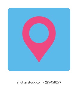 Map Marker icon from Primitive Buttons OverColor Set. This rounded square flat button is drawn with pink and blue colors on a white background.