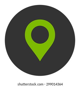 Map Marker icon from Primitive Round Buttons OverColor Set. This round flat button is drawn with eco green and gray colors on a white background.
