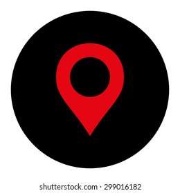Map Marker icon from Primitive Round Buttons OverColor Set. This round flat button is drawn with intensive red and black colors on a white background.