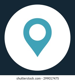 Map Marker icon from Primitive Round Buttons OverColor Set. This round flat button is drawn with blue and white colors on a dark blue background.