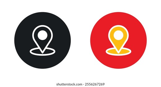 Map marker icon set in black and colored versions.