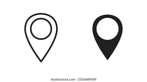 Map marker icon set in Thin line black color.