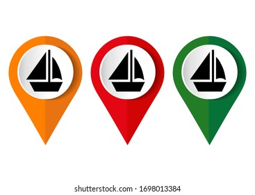 Map marker with icon of a ship, vector illustration	