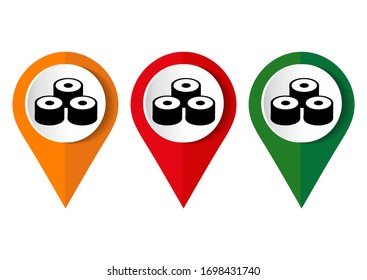 Marcador de mapa con icono de una ilustración vectorial de rollos de sushi	