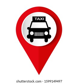 Map marker with icon of a taxi, vector illustration	