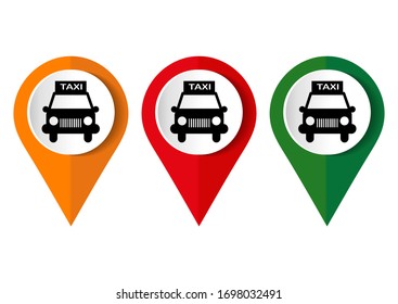 Map marker with icon of a taxi, vector illustration	