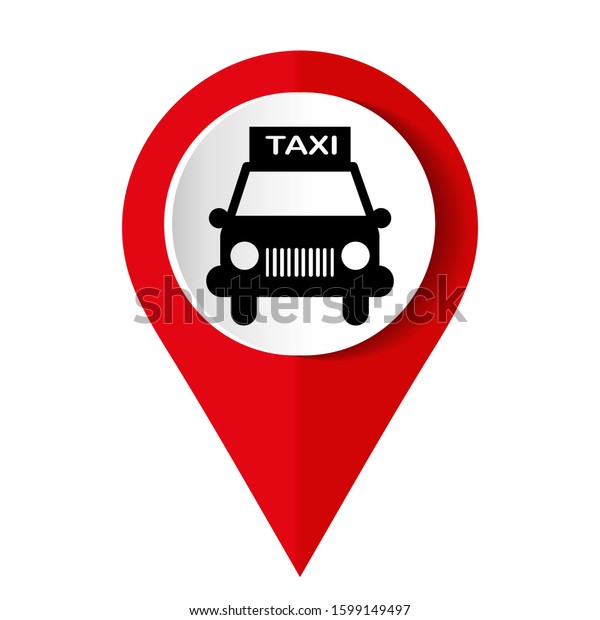 Map\
marker with icon of a taxi, vector\
illustration	