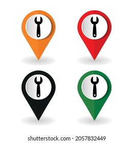 Map marker with icon of a tool vector illustration.
