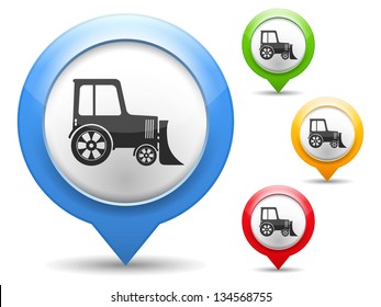 Map marker with icon of a tractor, vector eps10 illustration