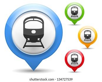 Map marker with icon of a train, vector eps10 illustration