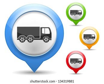 Map marker with icon of a truck, vector eps10 illustration