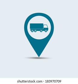 Map marker with icon of a truck, vector eps10 illustration 