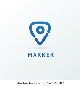 Map marker icon. Vector flat style illustration location pin logotype design. Location pin navigation logo template. Logo concept of navigator, guide, , booking hotel, Rent a Car, travel application.