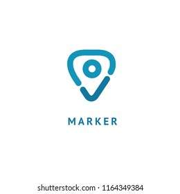 Map marker icon. Vector flat style illustration location pin logotype design. Location pin navigation logo template. Logo concept of navigator, guide, , booking hotel, Rent a Car, travel application.