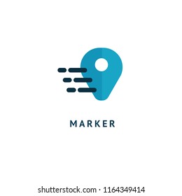 Map marker icon. Vector flat style illustration location pin logotype design. Location pin navigation logo template. Logo concept of navigator, guide, , booking hotel, Rent a Car, travel application.