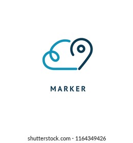 Map marker icon. Vector flat style illustration location pin logotype design. Location pin navigation logo template. Logo concept of navigator, guide, , booking hotel, Rent a Car, travel application.