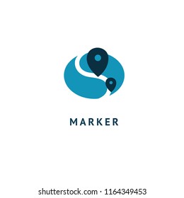Map marker icon. Vector flat style illustration location pin logotype design. Location pin navigation logo template. Logo concept of navigator, guide, , booking hotel, Rent a Car, travel application.