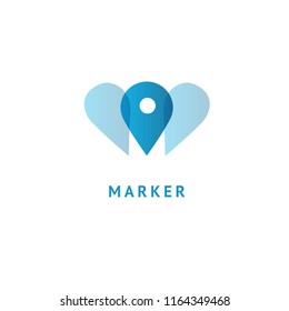 Map marker icon. Vector flat style illustration location pin logotype design. Location pin navigation logo template. Logo concept of navigator, guide, , booking hotel, Rent a Car, travel application.