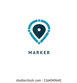 Map marker icon. Vector flat style illustration location pin logotype design. Location pin navigation logo template. Logo concept of navigator, guide, , booking hotel, Rent a Car, travel application.