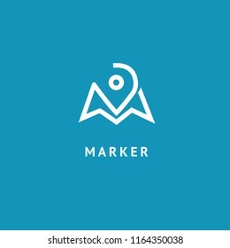 Map marker icon. Vector flat style illustration location pin logotype design. Location pin navigation logo template. Logo concept of navigator, guide, , booking hotel, Rent a Car, travel application.