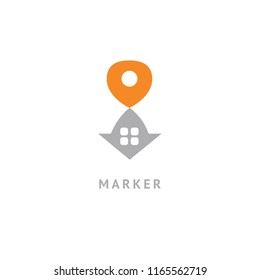 Map marker icon. Vector flat style illustration location pin logotype design. Location pin navigation logo template. Logo concept of navigator, guide, , booking hotel, Rent a Car, travel application.