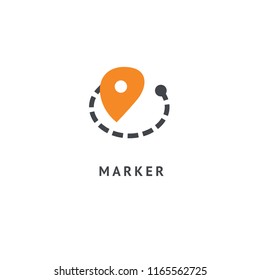 Map marker icon. Vector flat style illustration location pin logotype design. Location pin navigation logo template. Logo concept of navigator, guide, , booking hotel, Rent a Car, travel application.