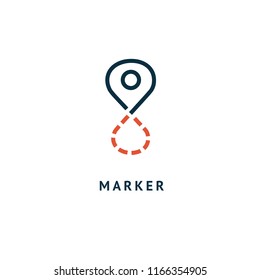Map marker icon. Vector flat style illustration location pin logotype design. Location pin navigation logo template. Logo concept of navigator, guide, , booking hotel, Rent a Car, travel application.