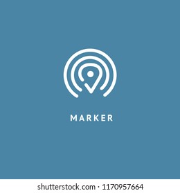 Map marker icon. Vector flat style illustration location pin logotype design. Location pin navigation logo template. Logo concept of navigator, guide, , booking hotel, Rent a Car, travel application.