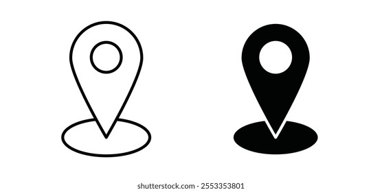 Map marker icons in black filled and outlined style