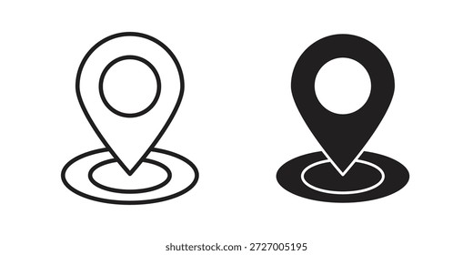 Iconos de marcador de mapa en glifo negro y versiones de revestimiento para el diseño.
