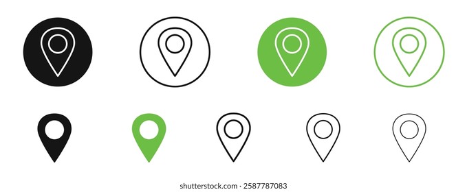 Map marker icons in black and green colors collection