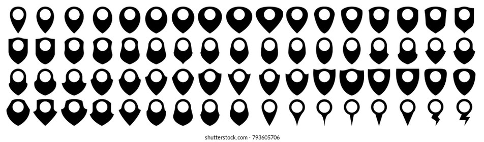 Map marker icons GPS location symbol Geotargeting pin for maps in different shapes Vector Illustration