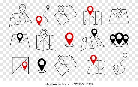 Map marker icons .Location.Maps Pin and Navigation icons set.Vector line icon set of map with location.Pin, route map, navigator.